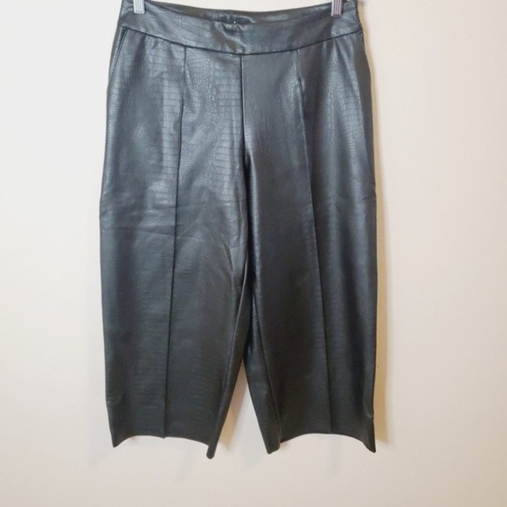 J Jason Wu Black Faux-Leather Pant Cropped Snake print Front Seam Wide - Picture 4 of 11